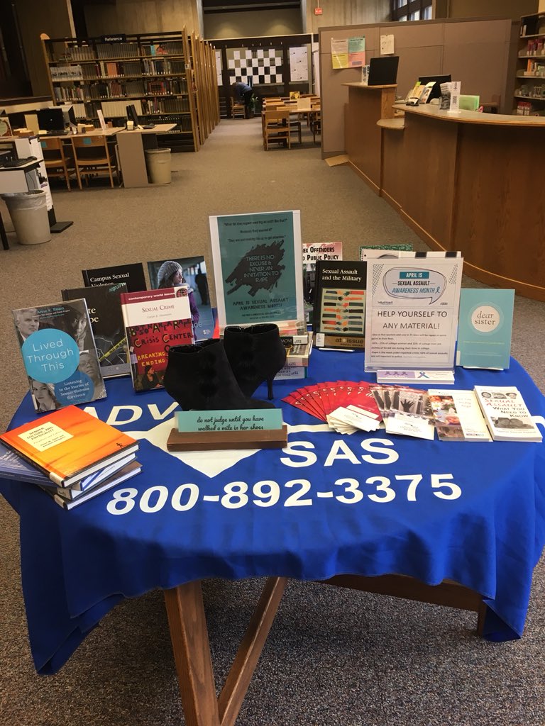 ADVSAS's tweet photo. Come see our display at the IVCC library #SAAM2018 #startbybelieving #asvandsas #clotheslineproject https://t.co/6RGWFSKtpJ