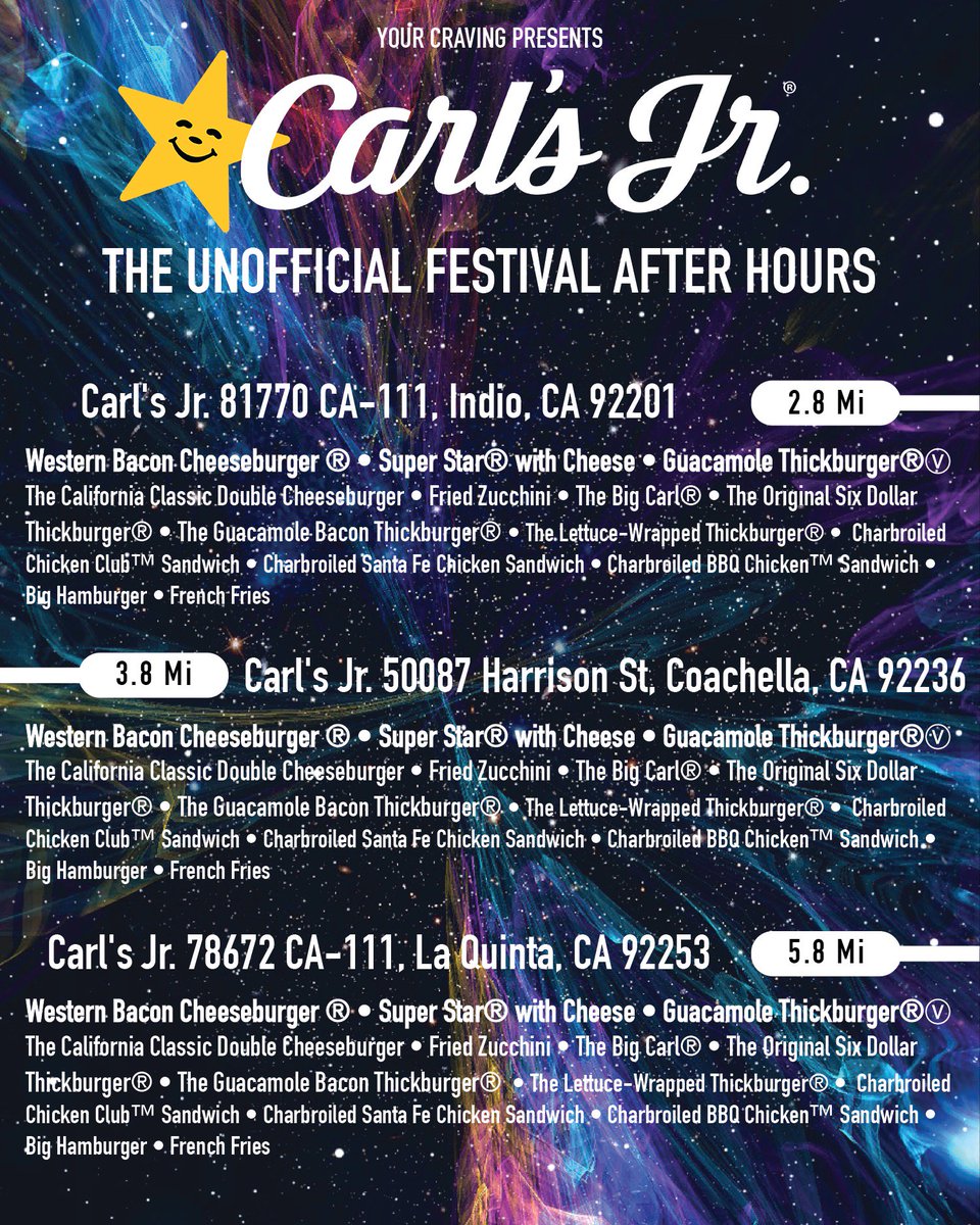 CarlsJr's tweet photo. The lineup for the unofficial after hours looks so good 😍 #CarlsUnofficialAfters #SatisfyYourCraving #Open247 https://t.co/YsOlXM6Ka4