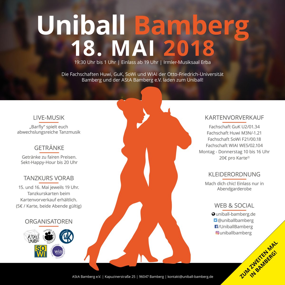 Schaut auf unserer neuen Webseite vorbei: uniball-bamberg.de !

Dort findet ihr alle wichtigen Infos rund um den #uniballBamberg2018 !

PS: Nächste Woche beginnt übrigens der Kartenvorverkauf ;)
#bamberg #universität #uniball #uni #tanzen