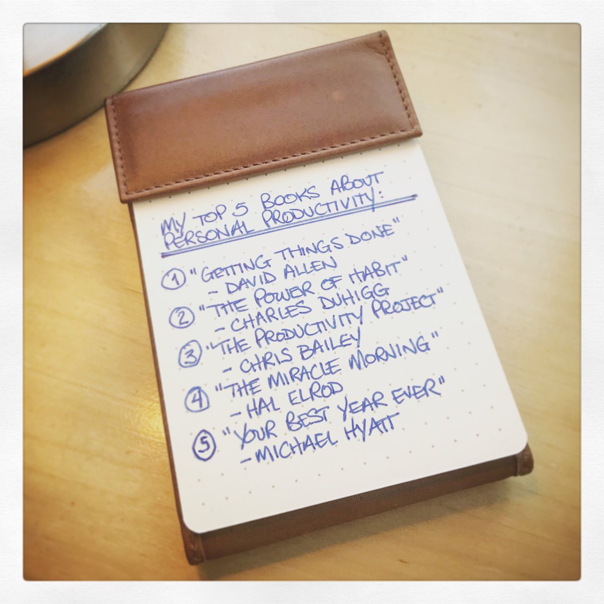 KenzaPad's tweet photo. My #Top5 picks for #BestBooks about #PersonalProductivity
1) #GettingThingsDone by David Allen @GTDGuy
2) #ThePowerOfHabit by @CDuhigg
3) #TheProductivityProject by Chris Bailey (@WiggleChicken)
4) #TheMiracleMorning by @HalElrod
5) #YourBestYearYet by @MichaelHyatt
Any to add? https://t.co/R7fawnsr8w