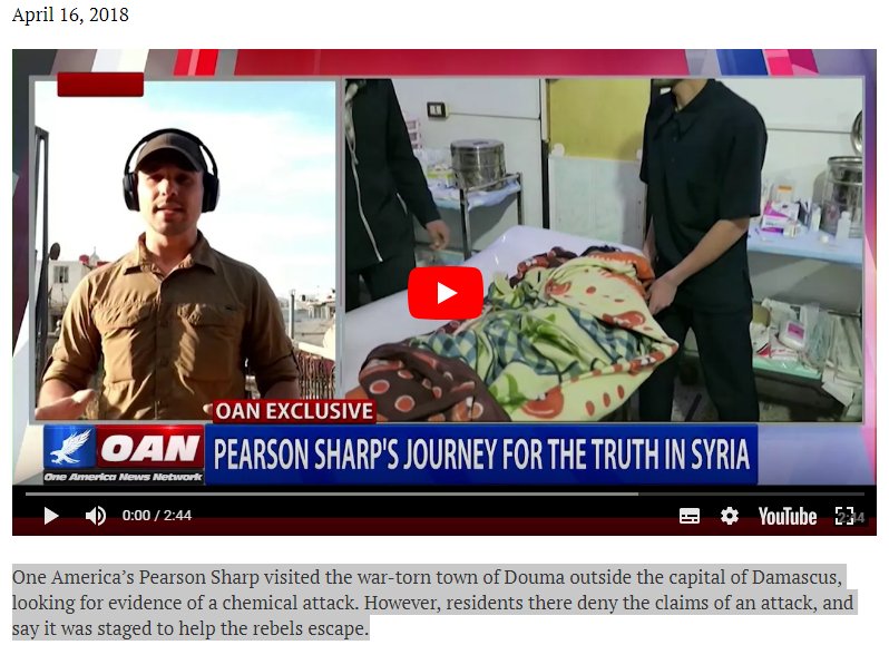 Pearson Sharp, inviato di One America è a Douma per cercare prove di un attacco chimico. Tuttavia i residenti negano che ci sia stato un qualsiasi attacco e dicono che è stata una messa in scena per consentire ai terroristi di scappare
oann.com/oan-investigat…
#Siria #NonViDicono