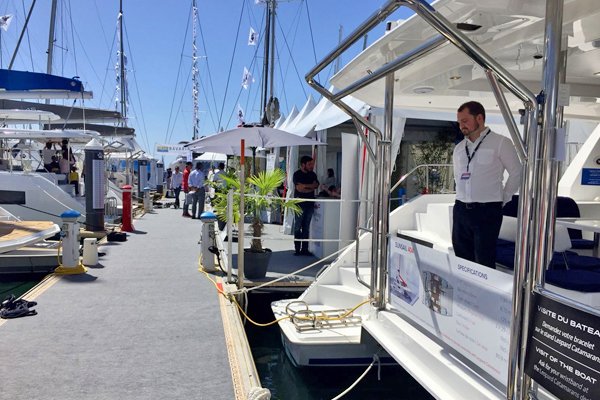 SunsailYachts's tweet image. Glorious weather for the opening morning of the #multihullshow @lagrandemotte in #France.  Join Nancy and Julian for a tour around the models. Sunsail 404 and Sunsail 454 plus 5 other @LeopardCats on display including the brand new Leopard 50. More info: bit.ly/2H9RGYN