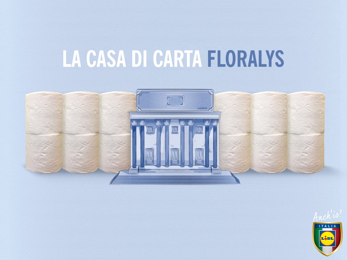 LidlItalia's tweet photo. Confermata la terza stagione! 
Se nel frattempo anche tu vuoi riempire la tua casa di carta, passa da #Lidlitalia! 😉 Carta Floralys a partire da 1.89 € 
#lacasadicarta #lacasadepapel https://t.co/D0hrZnnAoS