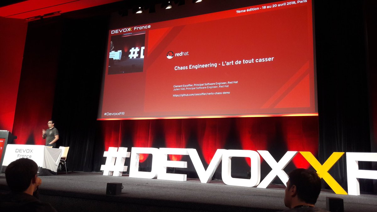 AdrienLASSELLE's tweet photo. Dernière conf de la journée Chaos engineering l'art de tout casser avec @cessier #DevoxxFR @SQLI_FR #SQLI #Devoxx #talents #IT #SQLiens #Paris https://t.co/LBLOFwaR3P