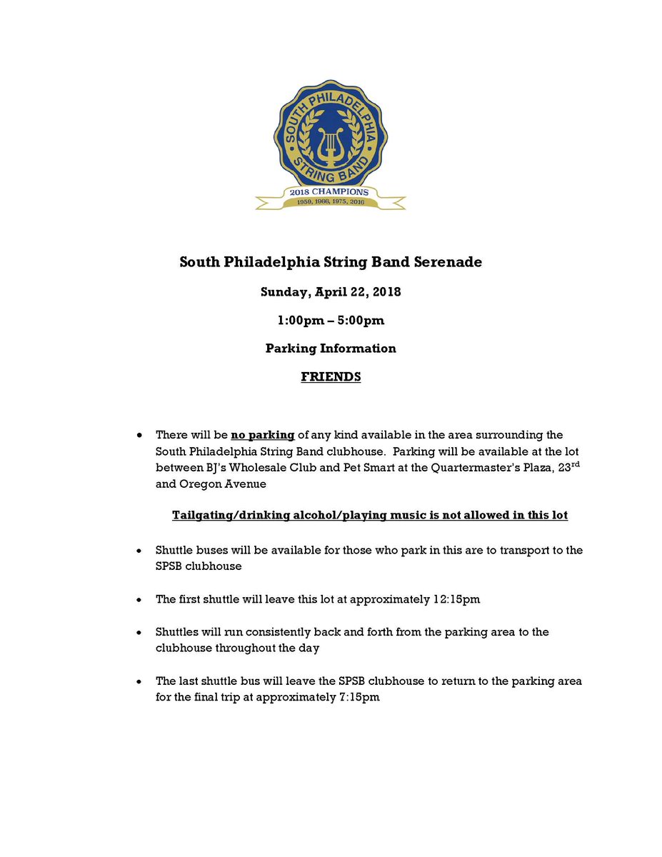SPStringband's tweet photo. SUNDAY APRIL 22ND, 2018
IMPORTANT SERENADE PARKING INFORMATION FOR OUR FRIENDS!
https://t.co/d6HN1liYT5 https://t.co/tGfseSZuRD