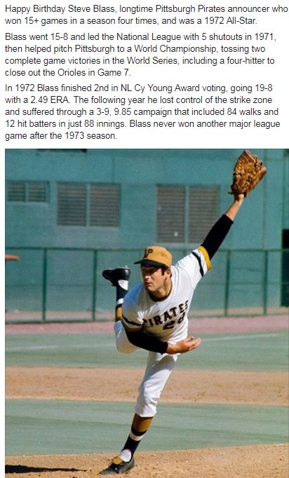Happy Birthday to All-Star pitcher and longtime announcer Steve Blass! 
