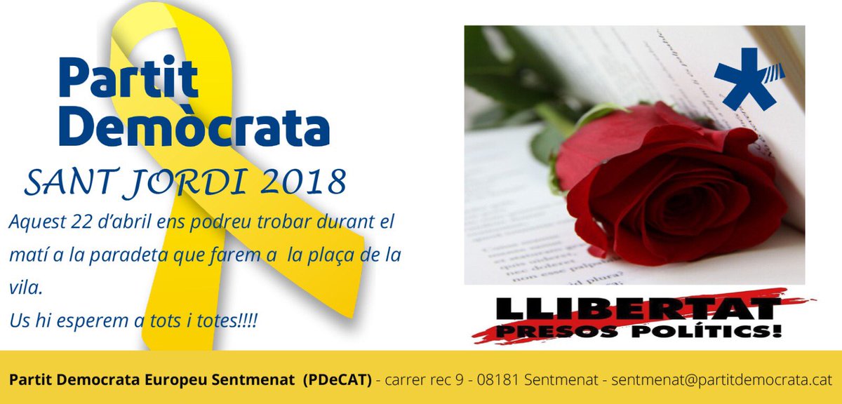 PDCSentmenat's tweet photo. Aquest diumenge 22 d’abril ens podràs trobar a la plaça de la vila en la nostra tradicional paradeta #Sentmenat https://t.co/t2T8cCqqC4
