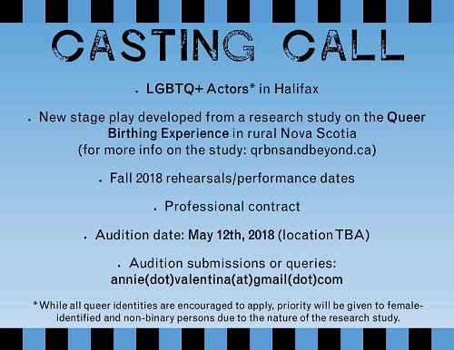 annie_valentina's tweet photo. #halifax #queer actors and other perfomer-types! this is for you. 
#LGBTQ #theatre #castingcall https://t.co/qcPoJl6Mwr
