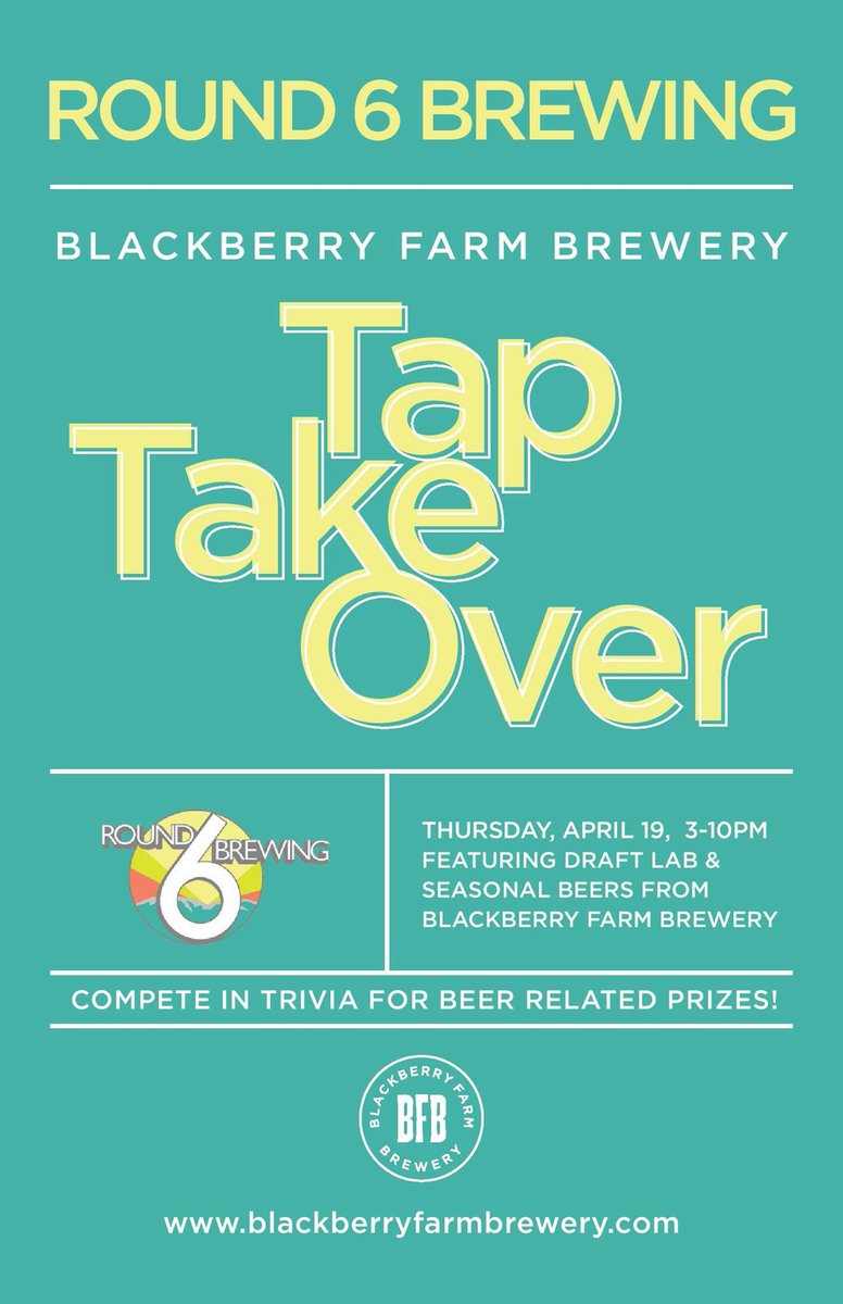 Round6Brewing's tweet photo. Today, a $1 off each pint ordered (stand alone offer). Tomorrow, Blackberry Farm Brewery! You can get yours when the doors open at 3pm! https://t.co/TqiGIRgxeU