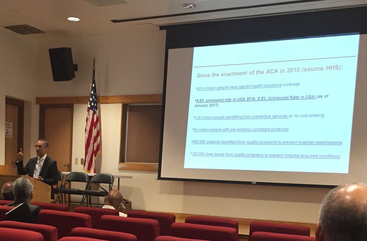 HUCMFMIG's tweet photo. Since the ACA, we’ve seen the lowest uninsurance rate in the US ever. And every racial and ethnic group has benefitted. @DanielEDawes @thecobblecture #howarduniversity #thecobblecture https://t.co/GQkCbLBbjg