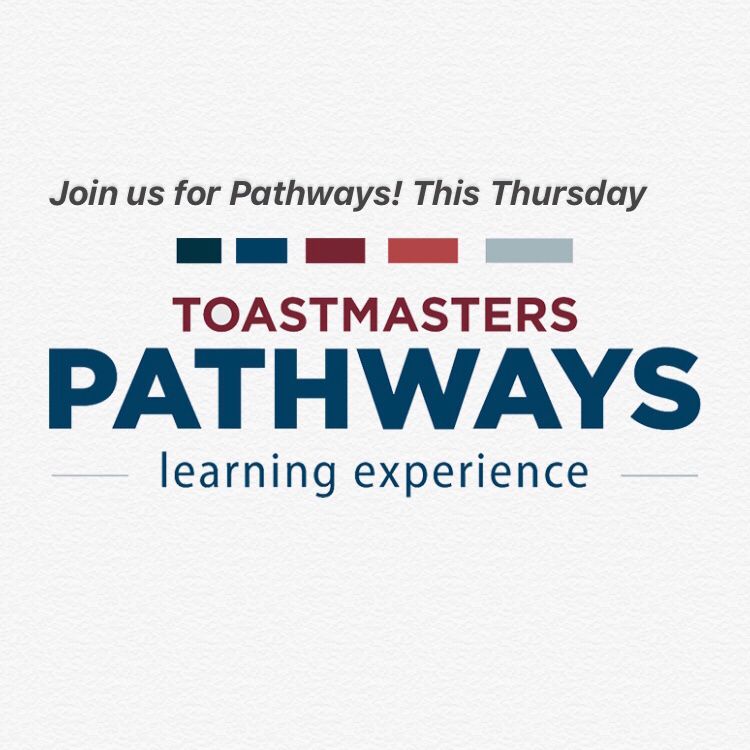 RocToastmasters's tweet photo. Join us this Thursday for an overview of TM Pathways! https://t.co/d4Ya3rKkOC