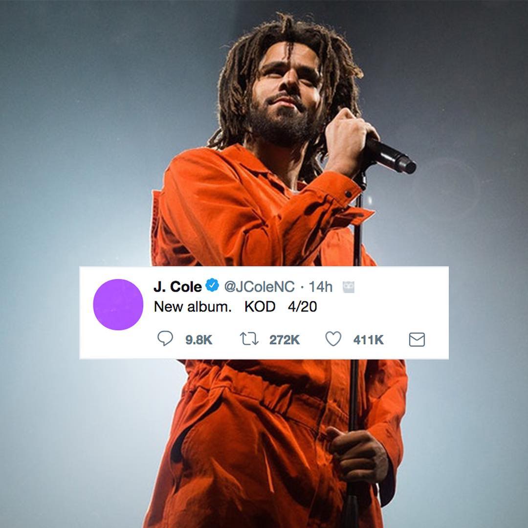 UMG's tweet photo. 4.20.2018. 🎶
The wait for new music from @JColeNC is almost over. https://t.co/C2d7Qy19xL
