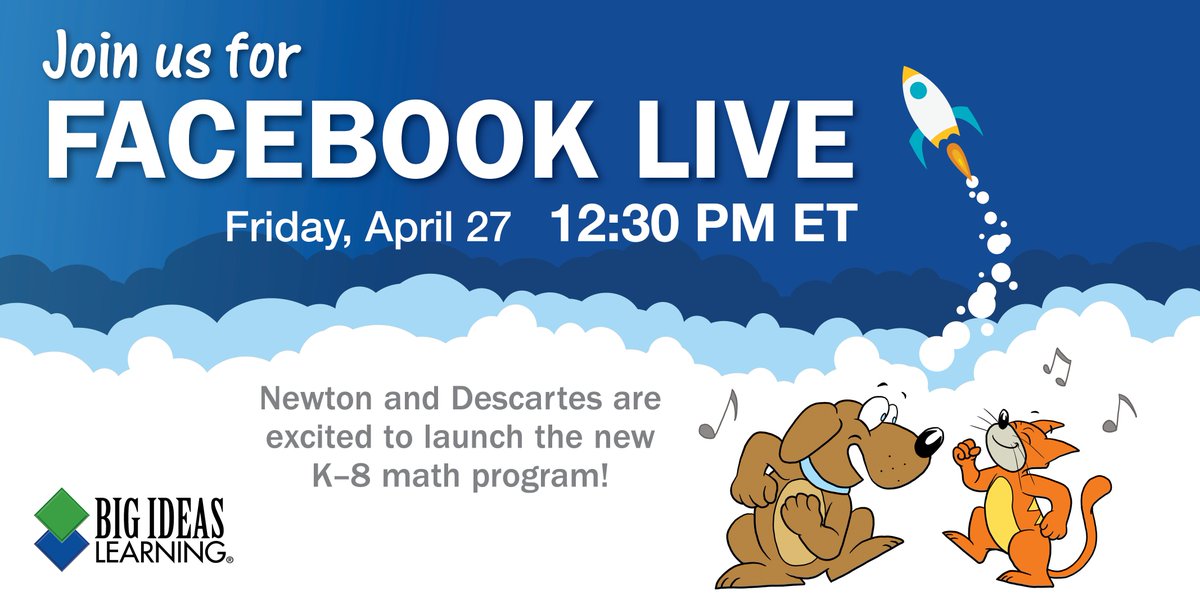 BigIdeasMath's tweet photo. Something BIG is happening at #NCTM next week for #BigIdeasMath. Head over to our Facebook page next Friday at 12:30pm ET as we go live. Don't forget to follow our page so you will get notified. #NatGeoLearning https://t.co/QmsnSJ02jA