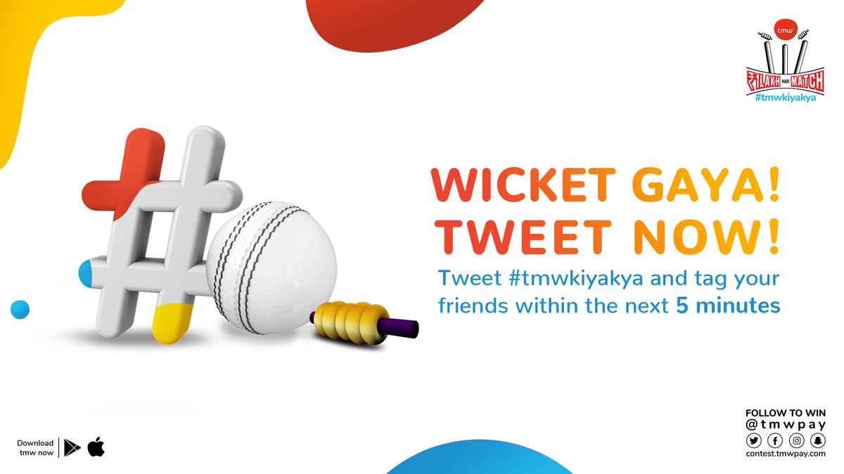 ☝There goes the 3rd wicket of the innings! You have just 5️⃣minutes to tweet #tmwkiyakya and tag as many friends as you can!

#T20 #Contest #PlayNow #WicketGaya
