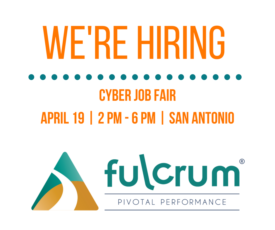 FulcrumRecruit's tweet photo. Fulcrum Is Hiring!  Come visit our both on April 19th!  #cyber #sanantonio #teamfulcrum - Click for more info: https://t.co/temEzYwYEc https://t.co/OV5ZviNkPg