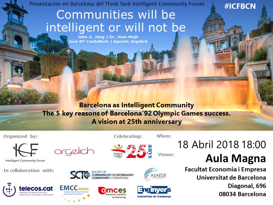 marcfarre55's tweet photo. At the Intelligent Community Forum - IESE Think Tank #ICFBCN #betterfuture #SmartCities #digital #futureofwork #inspiration  #Sustainability #workforce #AI #SmartCity #lifestyle #SantJordi #Barcelona https://t.co/hge3JM2XxZ