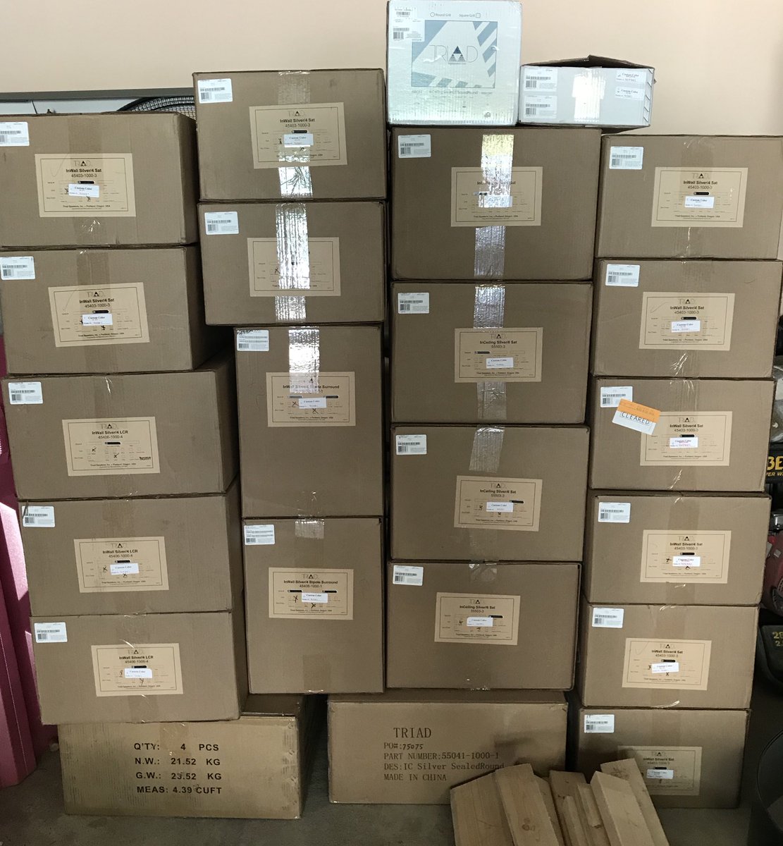 KamSmartHomes's tweet photo. Custom color @TriadSpeakers speakers ready for install, including a @Dolby_Atmos theatre room. @Control4 #Kamloops https://t.co/jvdAqpB18P