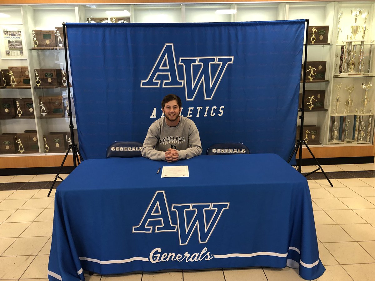 AWHSFootball's tweet photo. Congrats to @movies_nick Nick Schneider for signing today and continuing his football career at Heidelberg University! #Studentprince #12STRONG https://t.co/wjVLTwOO5R