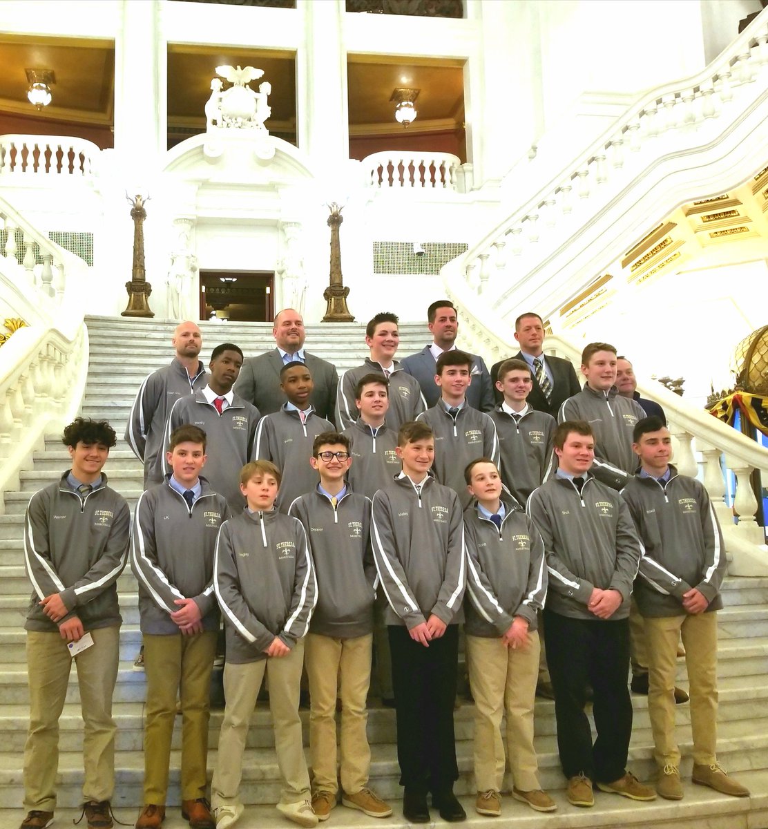 STSBoysBB's tweet photo. Thank you to @RepDelozier &amp; @SenatorReganPA recognizing our PA CYO State Championship on the floor of the PA Senate and PA House of Representatives and for hosting us at the Capitol! We are honored.  #SaintsPride https://t.co/rXP672v14r
