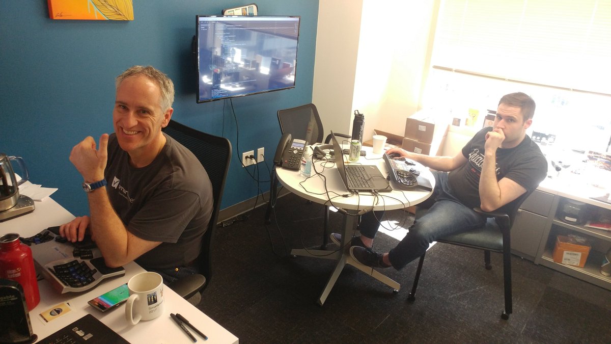 SmartsheetDev's tweet photo. Hard at work, @andy_lientz and @nolangibb coding away at their #HackTheSheet project https://t.co/CGxZZwKWX5