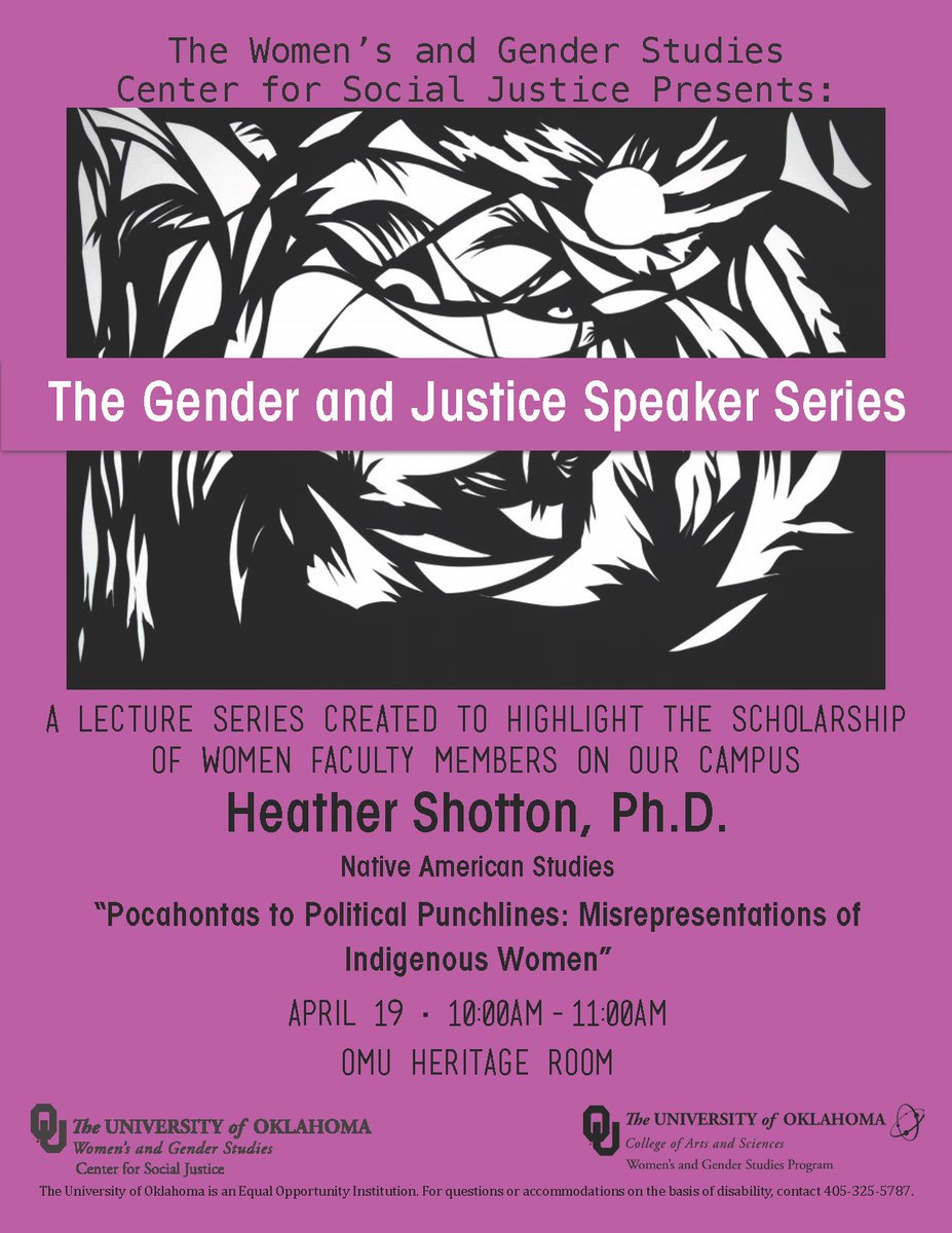 OUSocialJustice's tweet image. Are you as excited as we are for tomorrow? First, our final Gender and Justice lecture of the semester, with Dr. Heather Shotton (10-11am, OMU Heritage Room), and then our active bystander training with Mx. Lena Tenney (6-8pm, Gould 155). What are you most looking forward to?