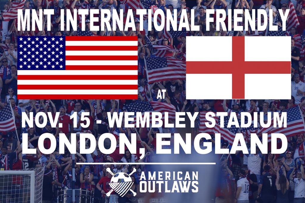 AmericanOutlaws's tweet image. Hey, we know these guys. 

The USMNT is taking on England in Wembley on 11/15! 

(Ticket info to come at a later date)