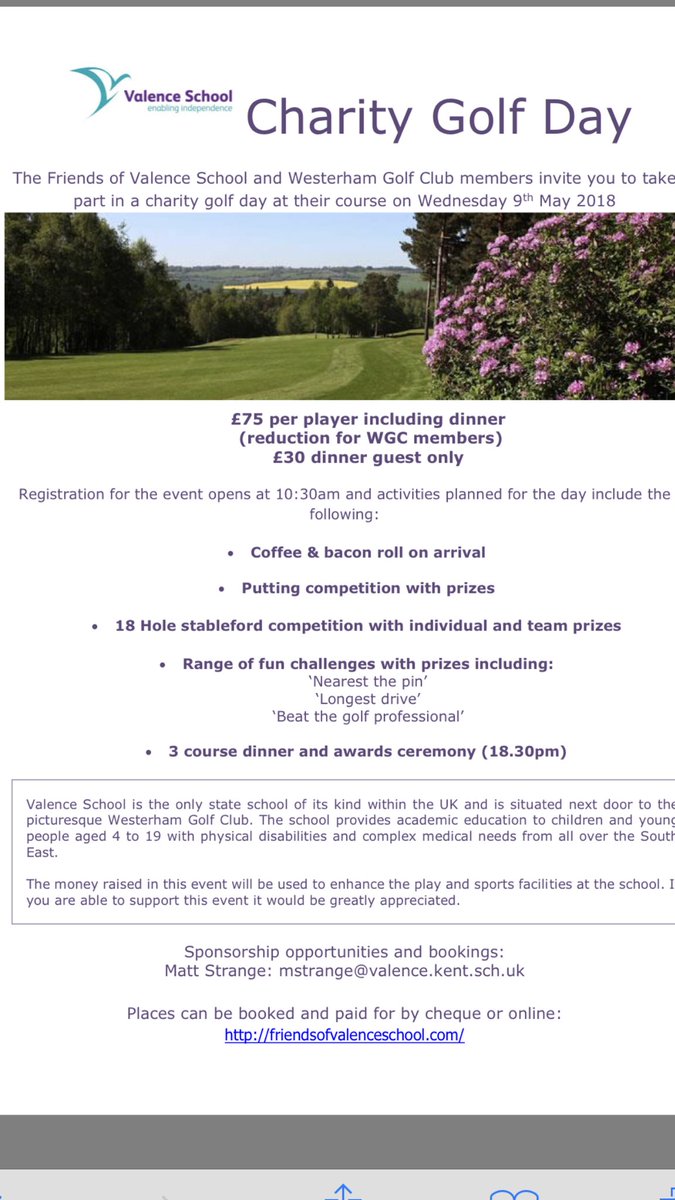 #golf @WesterhamGC @ValenceSchool @FriendsValence 
Please support this event: can you get a four ball 🏌️‍♂️🏌️‍♂️🏌️‍♂️🏌️‍♂️to join in the fun 🏆
@7oaksSports 
@SevenoaksTownFC
@SevenoaksRFC 
@SevenoaksHC