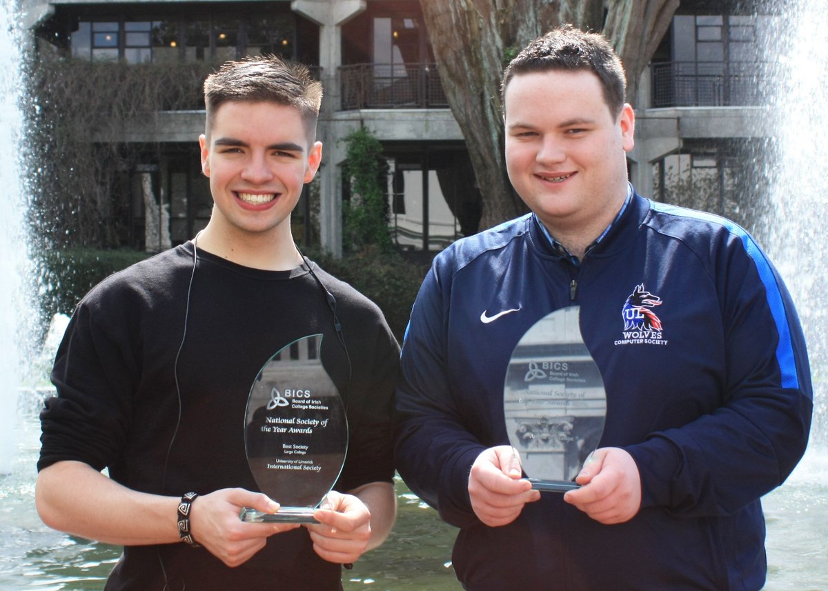 UL's tweet photo. The entire UL community extends congratulations to the @ulstudentsunion Societies who were nominated for the Board of Irish College Societies (BICS) Awards 2018. With special congrats to Ethan Carey on winning Best Society Fresher & Conor Walsh on winning Best Society Individual. https://t.co/xV8MzgBNxm