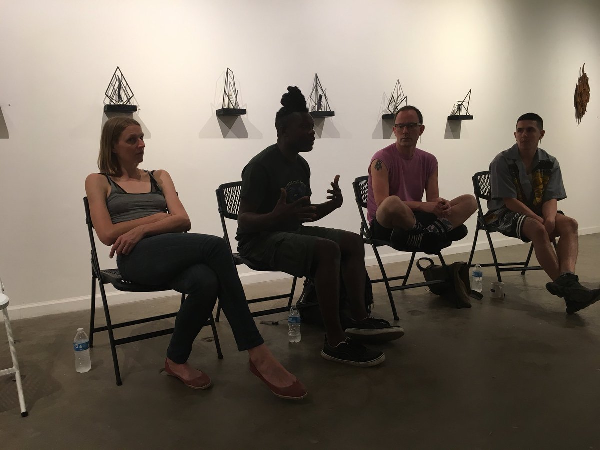 CollectiveNeon's tweet photo. Enjoying amazing “Waffle Chats” with festival artists waffles and coffee @FuseboxFestival. Alan Garcia, Paul Soileau (US), Magdalena Jarkowiec (US), AKIRASH (US), and Justin Shoulder (AUS). https://t.co/sa8mCrj3Z7