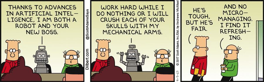 nigewillson's tweet photo. The Pro's &amp; Con's or our new #RoboBosses 
#robot #tech #humor https://t.co/LSYOxcBdvp