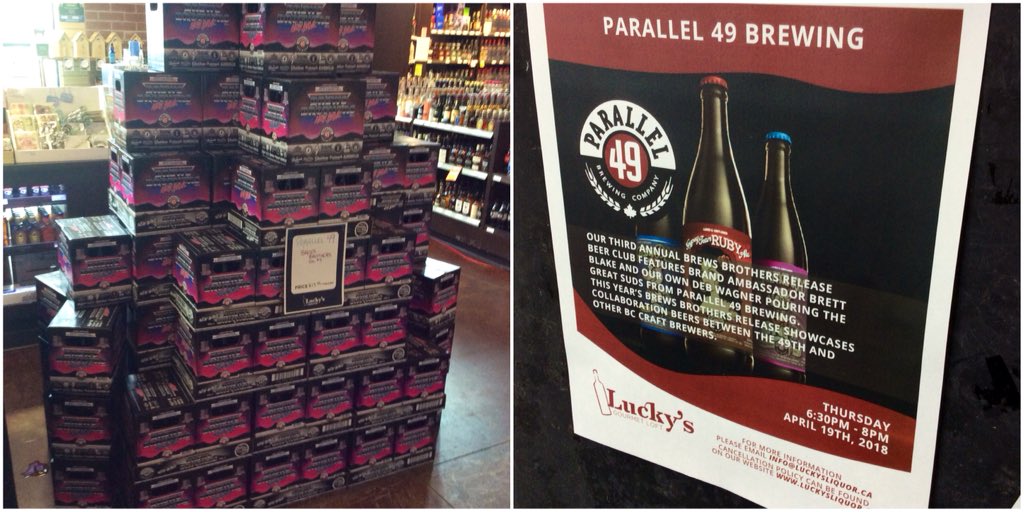 P49SALES's tweet photo. It’s our 4th annual April Beer Club at @luckys_nanaimo tomorrow night. Come down to this free event at 6:30pm to try all kinds of @Parallel49Beer including some Brews Brothers collaboration beers. https://t.co/CIuOV2Ba8h