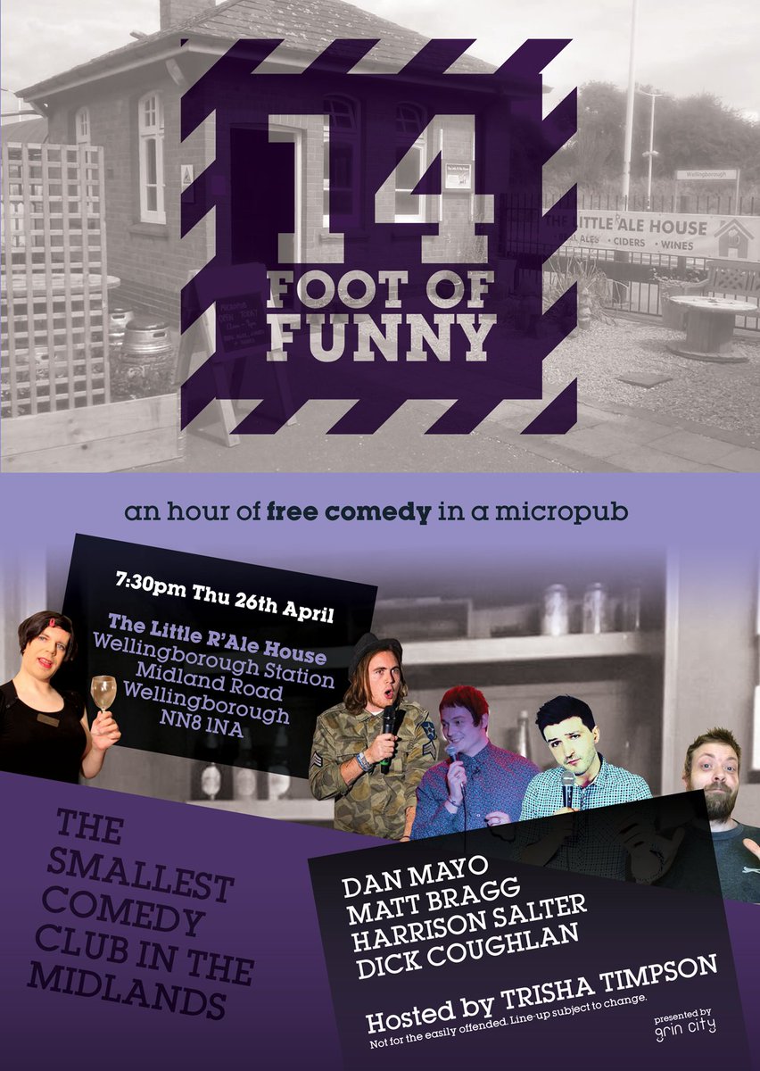 14FootOfFunny's tweet photo. More free stand-up comedy over at @_littlealehouse in Wellingborough from 7:30pm on Thursday 26th April.
MC'd by @TrishaTimpson, introducing you to
@DanMayoFficial; @mattbraggcomedy and Harrison Salter, along with the return of one-man rant machine @dickcoughlan. https://t.co/9Zf6bZy673