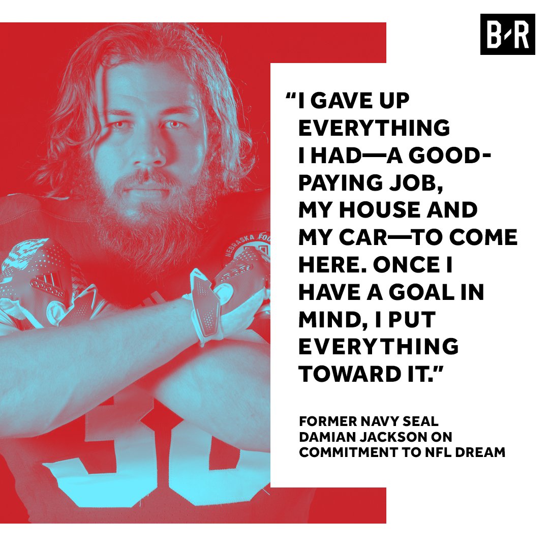 BleacherReport's tweet photo. Former Navy SEAL and Nebraska DE Damian Jackson is giving up everything for a chance to play in the NFL https://t.co/GnmnpUV2os https://t.co/DXrYMlheye