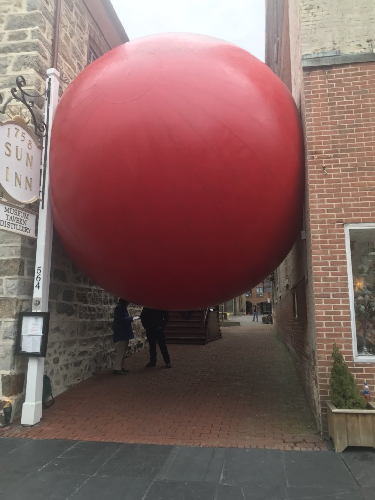 AudienceGuide's tweet photo. Check out the @RedBallProject in locations around Bethlehem. Today is at Sun Inn. Other locations as part of #SSMAF of @SteelStacks @artsquest So much fun! https://t.co/yGbyZ7qJsT