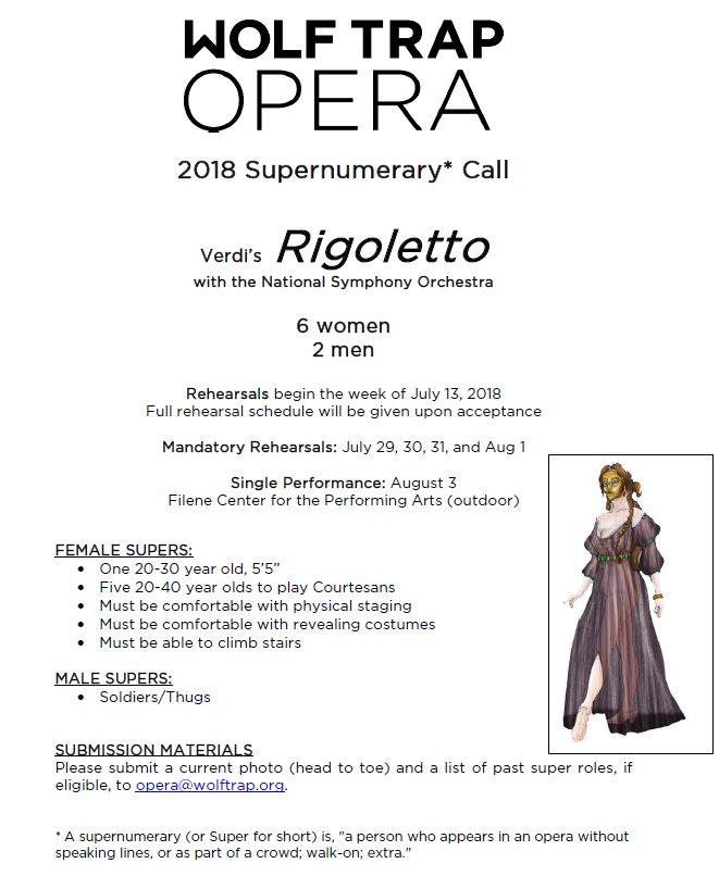 WolfTrapOpera's tweet image. have you ever wanted the chance to be on stage at @Wolf_Trap? Here's your chance! We need supernumeraries for TWO of our shows this season. Send us your photo for a shot at being on the big stage! #opera #WTO2018