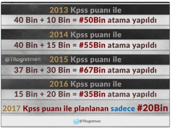 #ÖğretmeneAtamaMüjdesi
2017 KPSS ile toplamda 20 bin atama yetersizdir. İdealist Öğretmenler vatanın her köşesinde görev yapmak için mülakatsız ve kadrolu olarak YENİ atama müjdesi bekliyor. 
Sn @RT_Erdogan <a href="/TC_Basbakan/">TC Başbakanlık</a> <a href="/dbdevletbahceli/">Devlet Bahçeli</a>  <a href="/Yusuf__Tekin/">Yusuf Tekin</a> @hmzaydg <a href="/_aliyalcin/">Ali Yalçın</a>