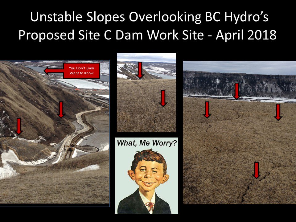 DianeCulling's tweet photo. No matter how much of our money is thrown at it, the highly unstable geology of BC's Peace River Valley within the #sitec floodzone may simply never, ever tolerate being dammed. @SavePeaceValley @Lidsville @Harold_Steves @ArleneBoon @bob_fedderly https://t.co/nJ2GWU7cgN