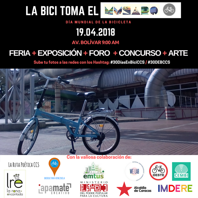 BiciCulturaVe's tweet photo. Diez organizaciones, asociaciones y grupos se unen para celebrar el #DíaMundialDeLaBici en el Museo de Arquitectura de Caracas. Ven y disfruta de actividades recreativas, concursos, música, danza, foros y mas #19Abril #30DíasEnBiciCCs / #30DEBCCS https://t.co/g8lv3Gsi9B https://t.co/lRFuFG9jYC