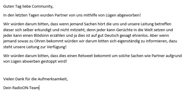 RadioONde's tweet photo. ×| Information 📢
Wir bitten um Verständnis und hoffen, dass sich die Lage in nächster Zeit beruhigt! https://t.co/LV8UUrq61v