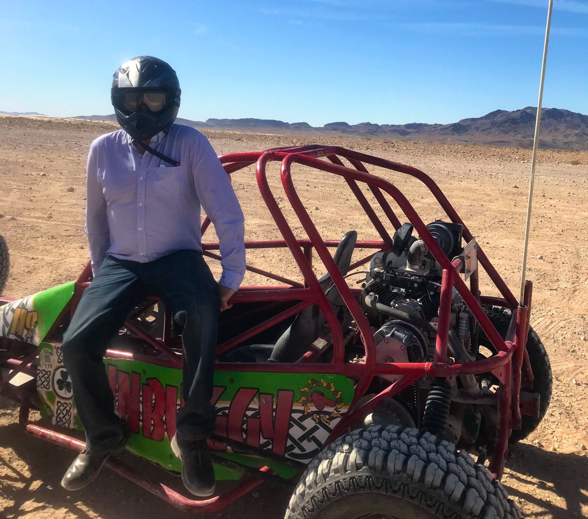 JimByersTravel's tweet photo. Awesome morning touring the dunes of Las Vegas on a dune buggy. Not scary and tons of fun. Thanks to @sunbuggy and our guide, Goat. @vegas @ReachGlobalMktg @TravelPulseCA @TravelPulse #vegas #travel #adventure #driving #lasvegas @TravelNevada #sunbuggy https://t.co/OLIabdaPhW