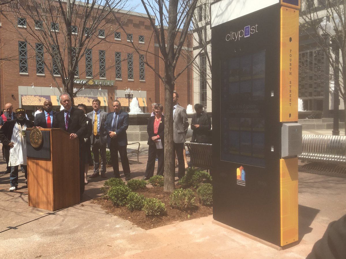 GregFischerLou's tweet image. New digital kiosks downtown help residents and visitors find destinations and discover new attractions, dining options and services. Also provide free wifi and help with public safety. Check them out! @Downtown_Lou