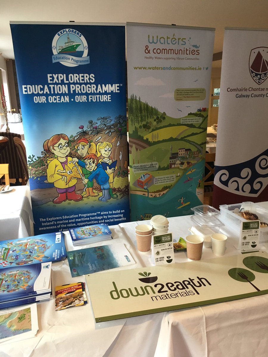 GalwayAquarium's tweet photo. We @explorersedu are at the Merriman hotel in beautiful Kinvara. With @d2ematerials display we hope to link ocean literacy with principled packaging #converttocompostable @CuanBeo #CuanBeoChats https://t.co/kOYrENqx0B