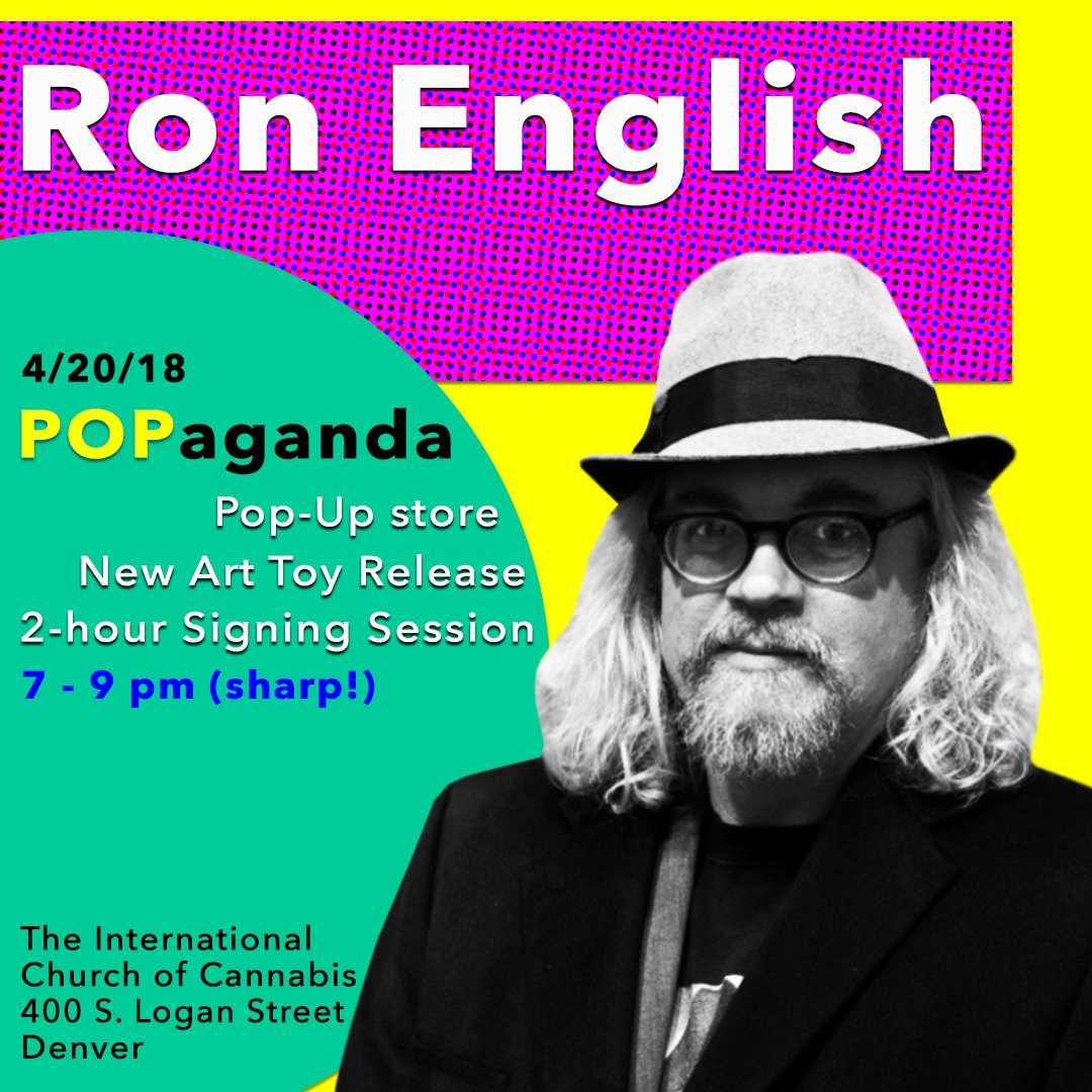 #Four20 at the #ChurchOfCannabis! The amazing <a href="/RonEnglishArt/">Ron English</a> brings us his POPaganda pop-up w/ a signing! Reserve your spot here: bit.ly/ron_english_420 #4twenty #fourtwenty #denver #ronenglish #arttoys #kidrobot