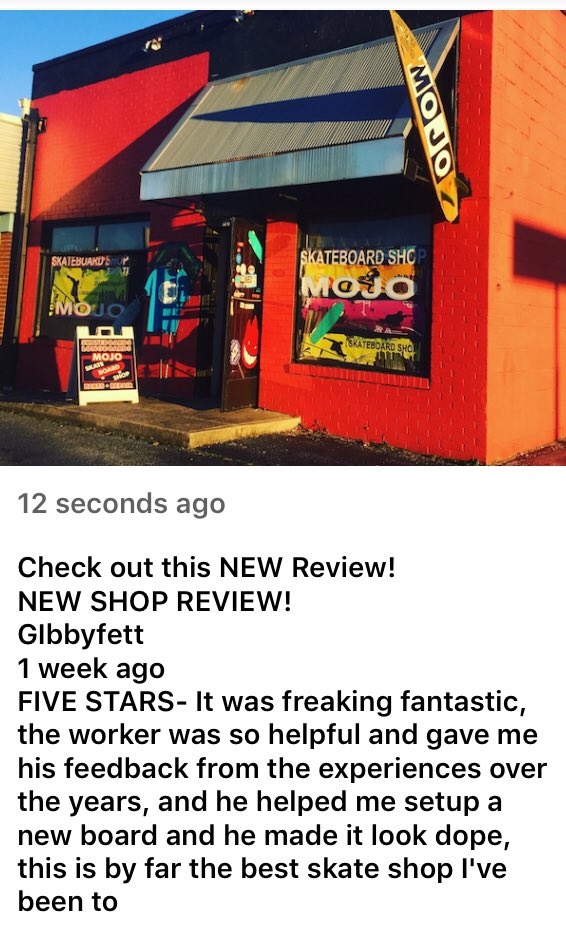 MOJOskateShop's tweet photo. Check out our newest google review! #skateboardshop #johnsoncity #johnsoncitytn #shoplocaljc #downtownjc #etsu #blueplum #tn https://t.co/0SsQkjPanP