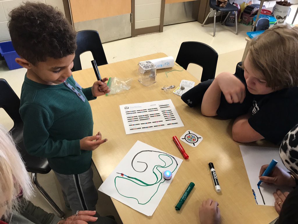 alia_awaysheh's tweet photo. My Ss and I teaching @MrsSTsang KG buddies @EagleHeightsPS #coding w @Ozobot -- #manypossibilities #cursivenames https://t.co/mHgnhSX8ci