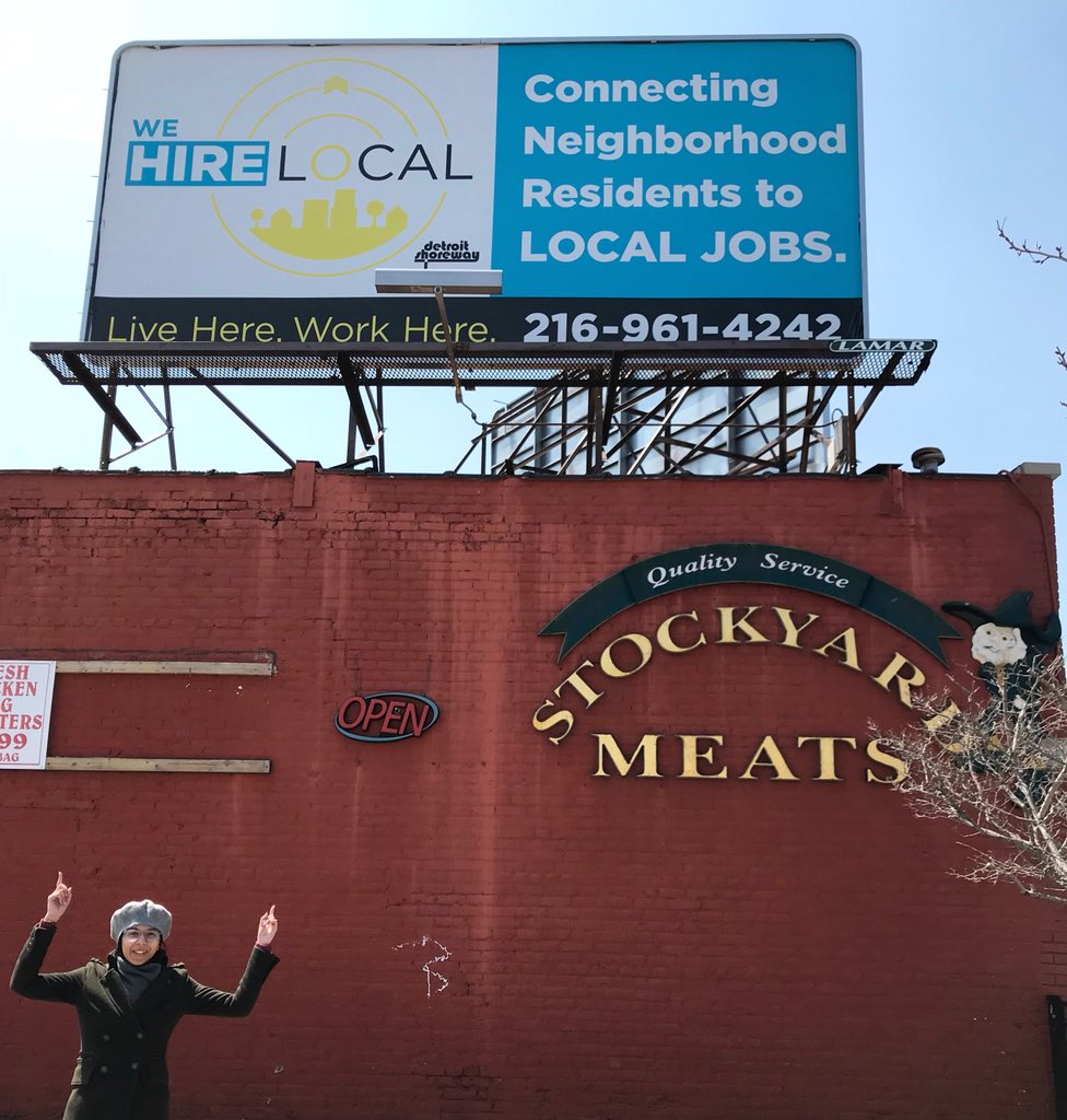 DetroitShoreway's tweet photo. We hire local! 🙌 We’re pretty excited about this new billboard, and to keep connecting neighbors to local jobs! #HireLocalCLE @thecentersohio https://t.co/8yFel6tBLk