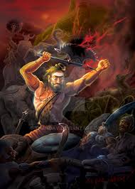 Upon returning, he saw the sad plight of his beloved cow. Jamadgni n Ranuka told him about the mischief of king n his sons; he set out for the palace with his tree-cutting ax in hand. His anger was extreme for he loved Surabhi n her calf like his own family. 

#ParshuramJanmotsav