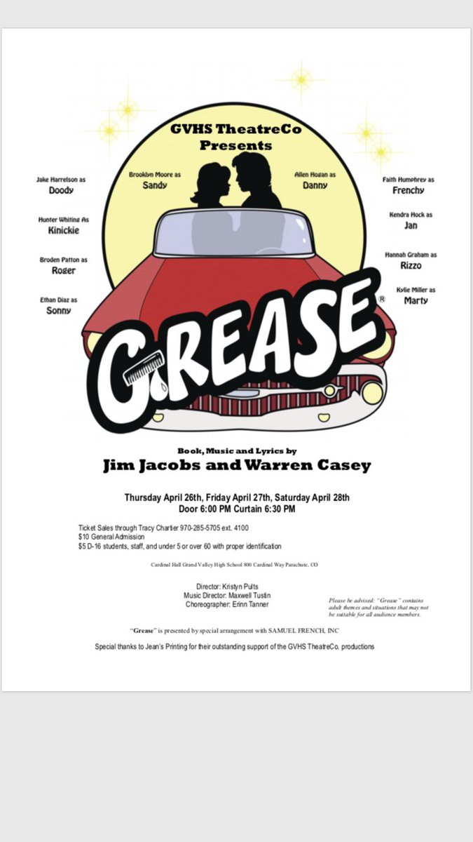 Garfield_SD_16's tweet photo. GVHS Theatre Dept. is presenting Grease for the spring musical.  See the attached flier for details. https://t.co/SRn4ofUj5u