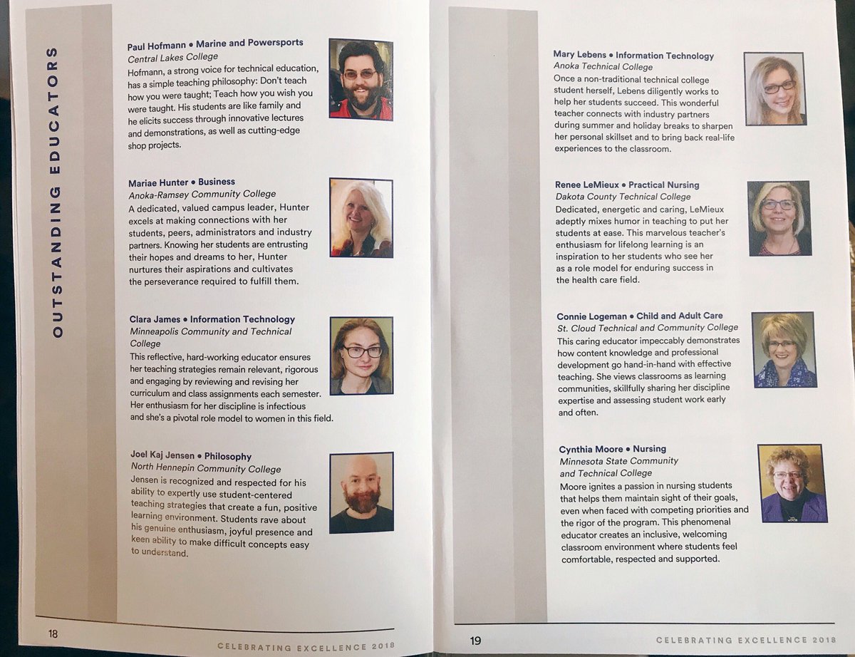 MinnStateEdu's tweet photo. Congrats to all Outstanding Educators @CenturyCollege @normandale_cc @MinnesotaWest @MStateCollege @clcmnedu @AnokaRamseyCC @MCTCtweets @NorthHennepin @AnokaTech @dctc @sctcc @stcloudstate @LSC_Duluth @RochesterCTC @HennepinTech @StPaulCollege @RidgewaterColl #MinnStateBOTawards https://t.co/A53rVXNoEh