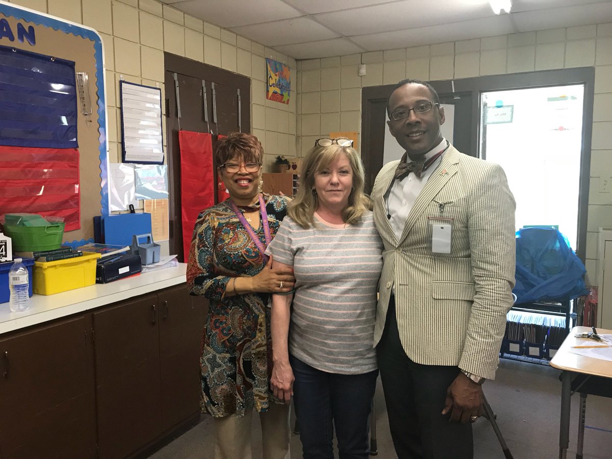 Celebrating Ms. Yu at Chaney Elementary School.  Pictured is Mrs. Jones, assistant principal.  The school is under the leadership of Mrs. West.